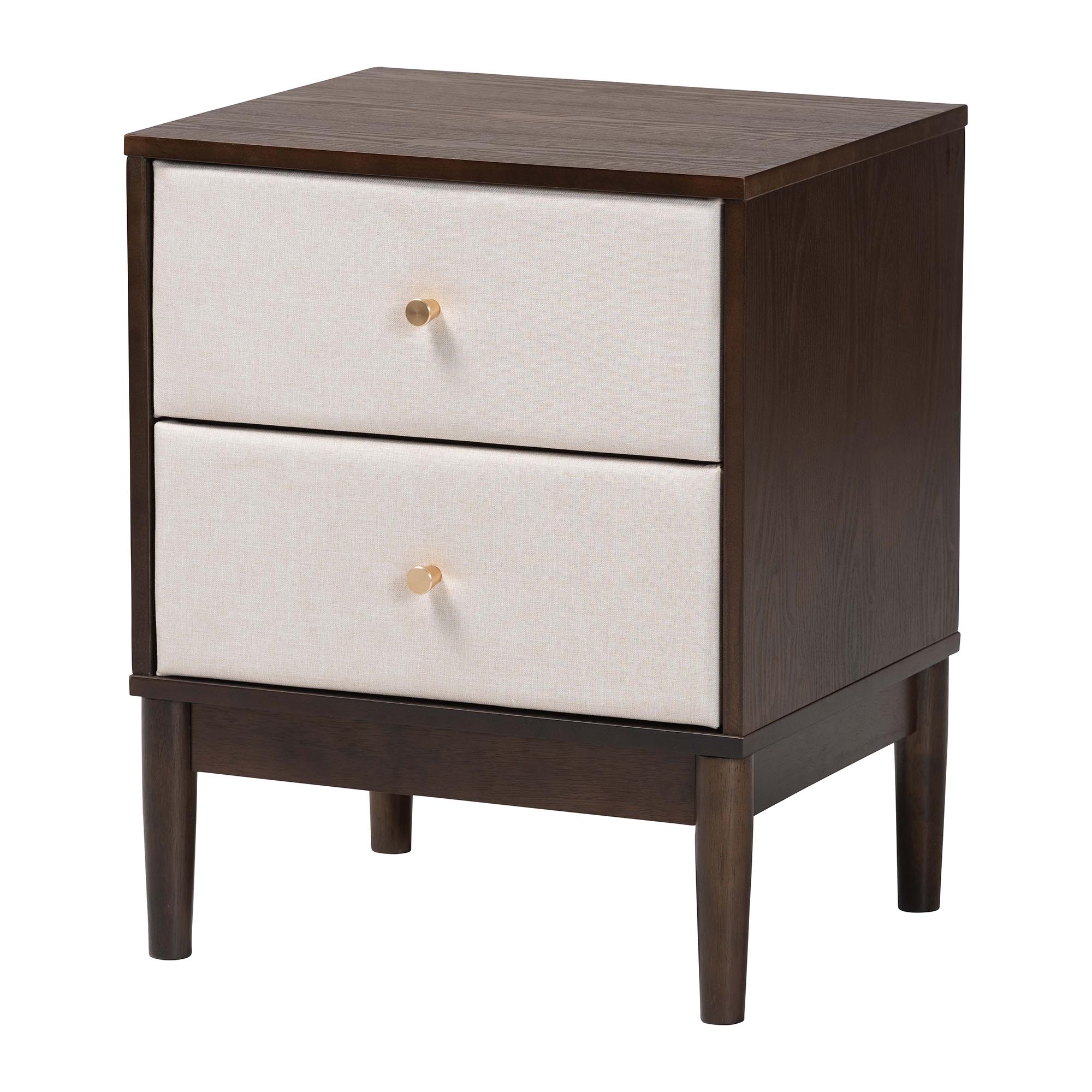 Baxton Studio Nikolai Mid-Century Beige Fabric and Wenge Brown Wood 2-Drawer Nightstand